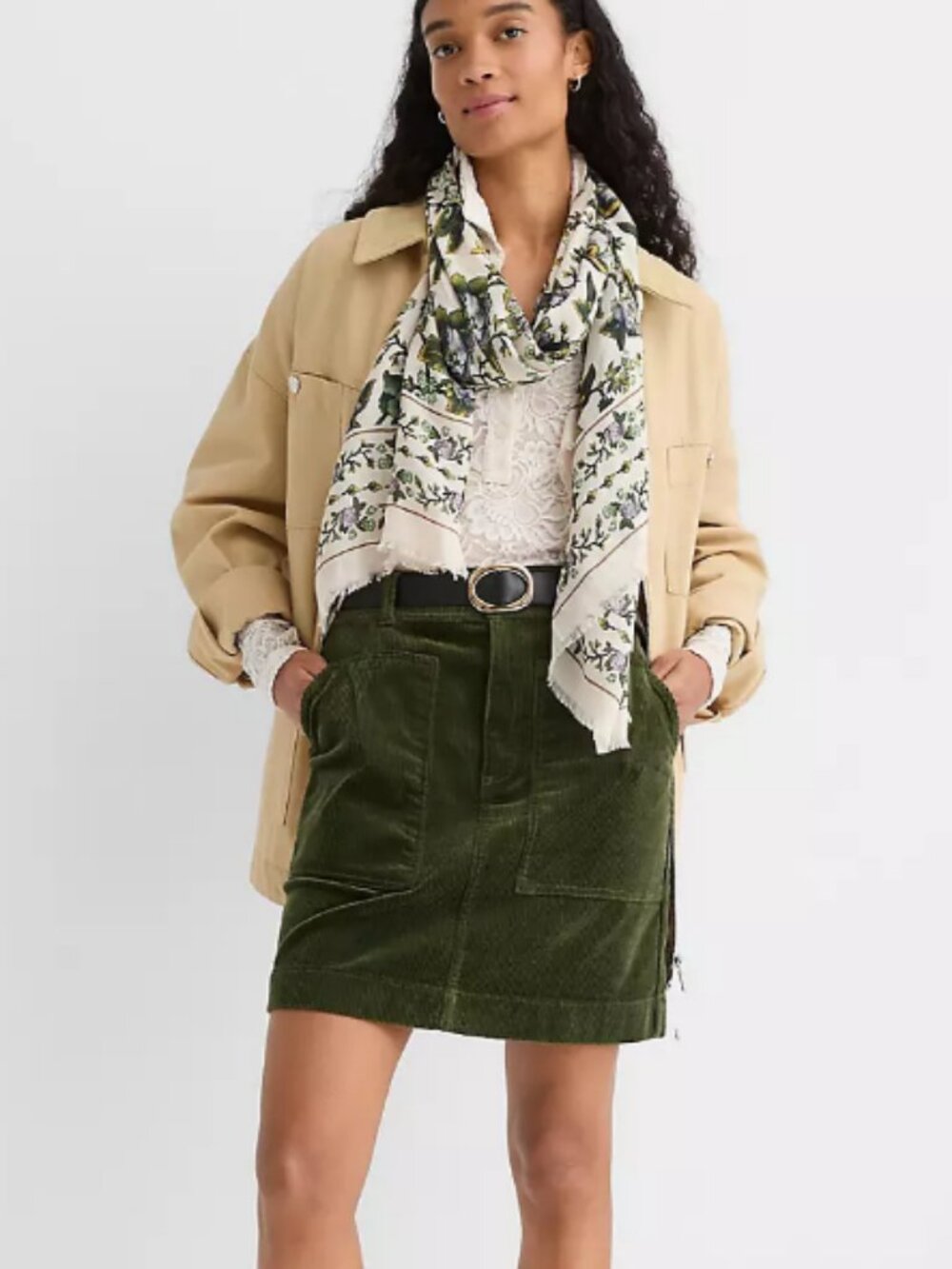 LOFT Olive Green Corduroy Mini Pocket Skirt; NWT; Size 8